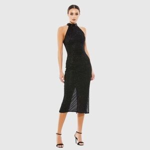 Mac Duggal 5531 NWT BEADED HIGH NECK HALTER MIDI DRESS